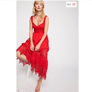 NWT Free People Caught Your Eye Red Maxi Dress